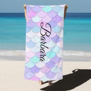 Blankets |   Custom Name Bath Towel With Colored Scales Pattern For Girlfriend Blankets Blankets