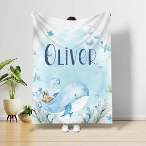 Blankets |   Custom Name Blanket Whale Pattern Cute Present Blankets Blankets