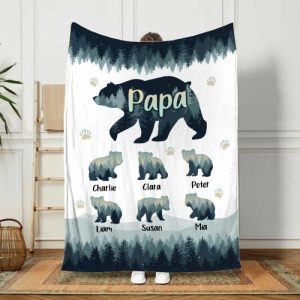 Blankets |   Custom Name Cute Bear Pattern Blanket Best Gift For Father’s Day Blankets Blankets