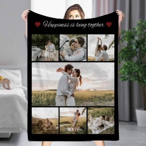 Blankets |   Custom Photo Blanket With Custom Text Heart Pattern Beautiful Present For Couples Blankets Blankets