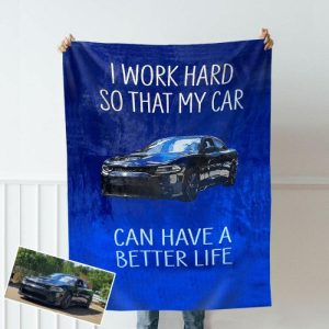 Blankets |   Custom Picture Car Blanket Minimalistic Print Gift For Family "I Work Hard" Blankets Blankets