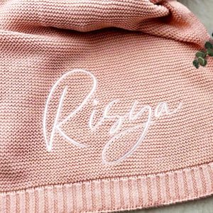 Blankets |   Personalized Baby Knitted Blanket With Embroidered Name Beautiful Gift For Kid Blankets beige1