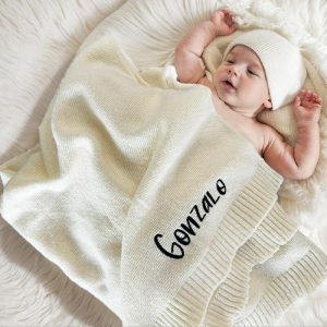 Blankets |   Personalized Baby Knitted Blanket With Embroidered Name Elegant Present For Lovely Baby Blankets beige1