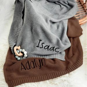 Blankets |   Personalized Baby Knitted Blanket With Embroidered Name Interesting Gift For Cute Kids Blankets beige1