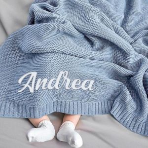 Blankets |   Personalized Baby Knitted Blanket With Embroidered Name Minimalist Gift For Newborn Blankets beige1