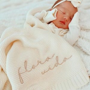 Blankets |   Personalized Baby Knitted Blanket With Embroidered Name Practical Gift For Newborn Blankets beige1