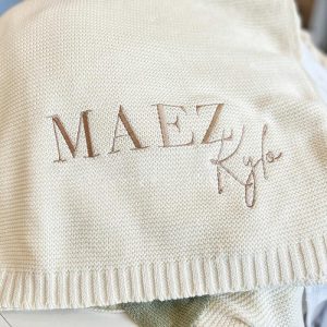 Blankets |   Personalized Baby Knitted Blanket With Embroidered Name Simple Gift For Kid Blankets beige1