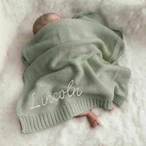 Blankets |   Personalized Baby Knitted Blanket With Embroidered Name Stylish Gift For Newborn Blankets beige1