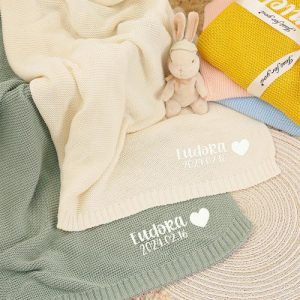 Blankets |   Personalized Baby Knitted Blanket With Embroidered Name Unique Gift For Newborn Blankets beige1