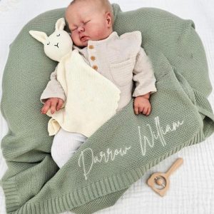 Blankets |   Personalized Baby Knitted Blanket With Embroidered Name Warm Gift For Newborn Blankets beige1