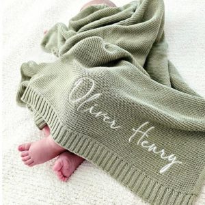 Blankets |   Personalized Baby Knitted Blanket With Embroidered Name Wonderful Gift For Newborn Blankets beige1