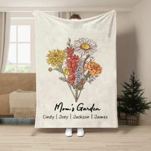 Blankets |   Personalized Birth Flower Blanket With Custom Name And Background Color Retro Style Gift For Best Mom Blankets apricot