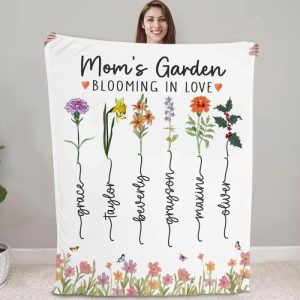 Blankets |   Personalized Birthflower And Name Blanket Stylish Gift For Mom Blankets apricot