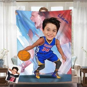 Blankets |   Personalized Custom Photo Blanket Basketball Player Cartoon Image Flannel Blanket Blankets Blankets