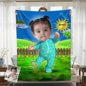 Blankets |   Personalized Custom Photo Blanket Cute Manga Style Girls Flannel Blanket Gift Blankets Blankets