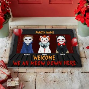 Blankets |   Personalized Doormat Custom Horror Style Cat Design Perfect Halloween Gift For Pet Lovers Blankets Blankets