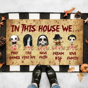 Blankets |   Personalized Doormat In This House Horror Cartoon Design Creative Gift For Halloween Blankets Blankets