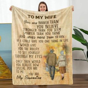 Blankets |   Personalized Flannel Letter Blanket From Husband To Wife Old Man Holding Hands Pattern Blankets Blankets