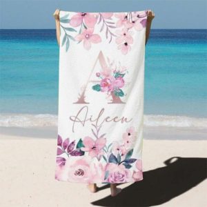 Blankets |   Personalized Name And Letter Bath Towel With Pink Flowers Pattern For Girlfriend Blankets Blankets