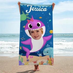 Blankets |   Personalized Name Bath Towel With Baby Shark Pattern Cute Gift For Kids Blankets Blankets