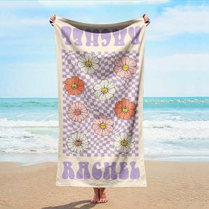 Blankets |   Personalized Name Bath Towel With Colorful Flowers Pattern Beautiful Gift For Bestie Blankets Blankets