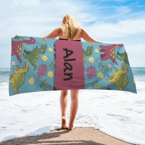 Blankets |   Personalized Name Bath Towel With Dinosaur Pattern Cute Gift For Kids Blankets Blankets