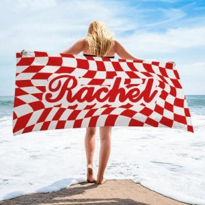 Blankets |   Personalized Name Bath Towel With Distorted Grid Pattern Creative Gift For Family Blankets Blankets