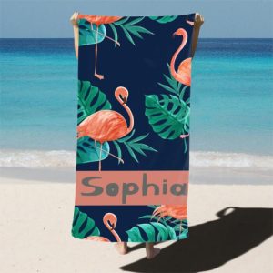 Blankets |   Personalized Name Bath Towel With Flamingo Pattern For Her Blankets Blankets