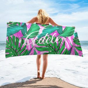 Blankets |   Personalized Name Bath Towel With Green Leaves Pattern Interesting Gift For Friend Blankets Blankets