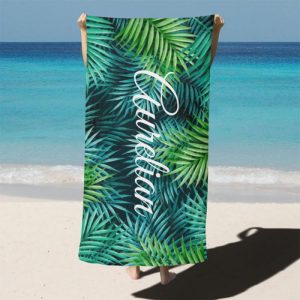 Blankets |   Personalized Name Bath Towel With Green Pattern Leave For Boyfriend Blankets Blankets