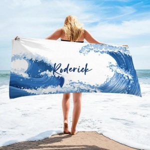 Blankets |   Personalized Name Bath Towel With Huge Wave Pattern Elegant Gift For Favourite Person Blankets Blankets