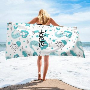 Blankets |   Personalized Name Bath Towel With Jellyfish Pattern Lovely Gift For Kids Blankets Blankets