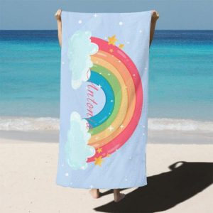 Blankets |   Personalized Name Bath Towel With Rainbow Pattern Cute Gift For Her Blankets Blankets