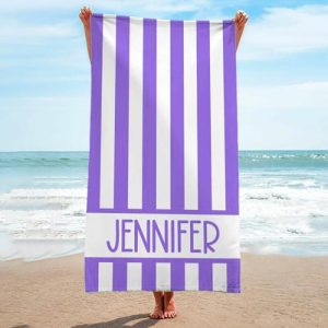 Blankets |   Personalized Name Bath Towel With Stripe Pattern Simple Gift For Family Blankets Blankets