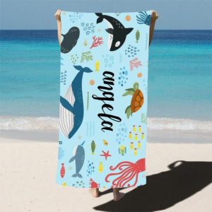 Blankets |   Personalized Name Bath Towel With Underwater World Pattern For Kids Blankets Blankets