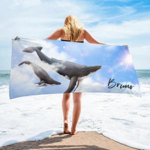 Blankets |   Personalized Name Bath Towel With Whale Pattern And Sky Background Beautiful Gift For Family Blankets Blankets