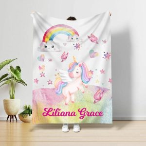 Blankets |   Personalized Name Blanket Pink Purple Unicorn Pattern Gift Blankets Blankets