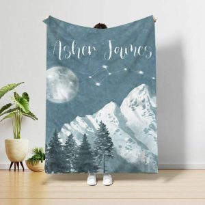 Blankets |   Personalized Name Blanket Watercolor Mountain Pattern Gift Blankets Blankets