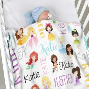 Blankets |   Personalized Name Blanket With Cartoon Princess Pattern Gift For Little Girls Blankets Blankets