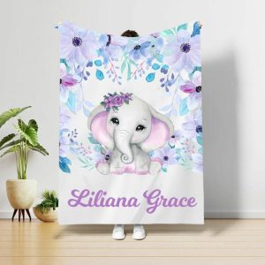 Blankets |   Personalized Name Blanket With Cute Elephant Pattern Lovely Gift Blankets Blankets