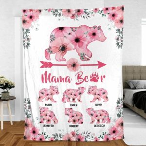 Blankets |   Personalized Name Blanket With Cute Pink Bear Pattern Creative Gift For Mother Blankets Blankets