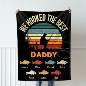 Blankets |   Personalized Name Blanket With Fish Pattern Perfect Present For Dad Blankets Blankets