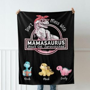 Blankets |   Personalized Name Blanket With Mamasaurus Pattern Warm Gift For Mother’s Day "You’Ll Get Jurasskicked" Blankets Blankets