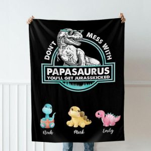 Blankets |   Personalized Name Blanket With Papasaurus Pattern Best Gift For Father’s Day "You’Ll Get Jurasskicked" Blankets Blankets