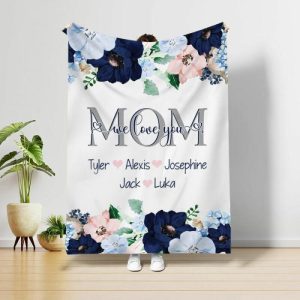 Blankets |   Personalized Name Blue Flowers Pattern Blanket Mother’s Day Gift Blankets Blankets