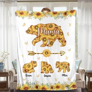 Blankets |   Personalized Name Cute Bear Pattern Blanket Best Present For Mother’s Day Blankets Blankets