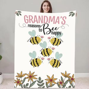 Blankets |   Personalized Name Lovely Bee Pattern Blanket Best Gift For Dear Grandma Blankets Blankets