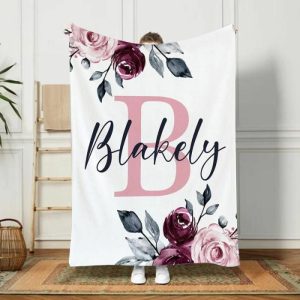 Blankets |   Personalized Name Soft Flannel Blanket With Romantic Flower Pattern Blankets Blankets