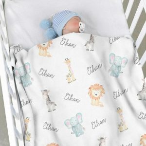 Blankets |   Personalized Name With Cartoon Animal Pattern Gifts For Kids Blankets Blankets