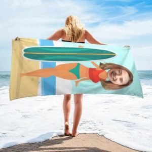 Blankets |   Personalized Photo Bath Towel With Green Surfboard Pattern Cool Gift For Friend Blankets Blankets